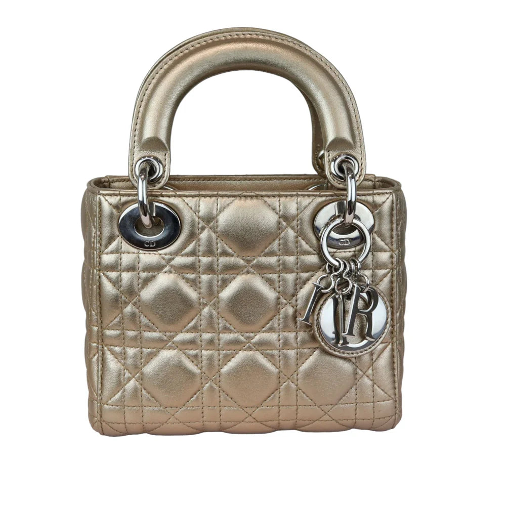 Christian Dior Lady Dior Mini Metallic Lambskin Cannage Gold SHW