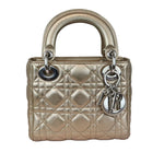 将图片加载到图库查看器，Christian Dior Lady Dior Mini Metallic Lambskin Cannage Gold SHW
