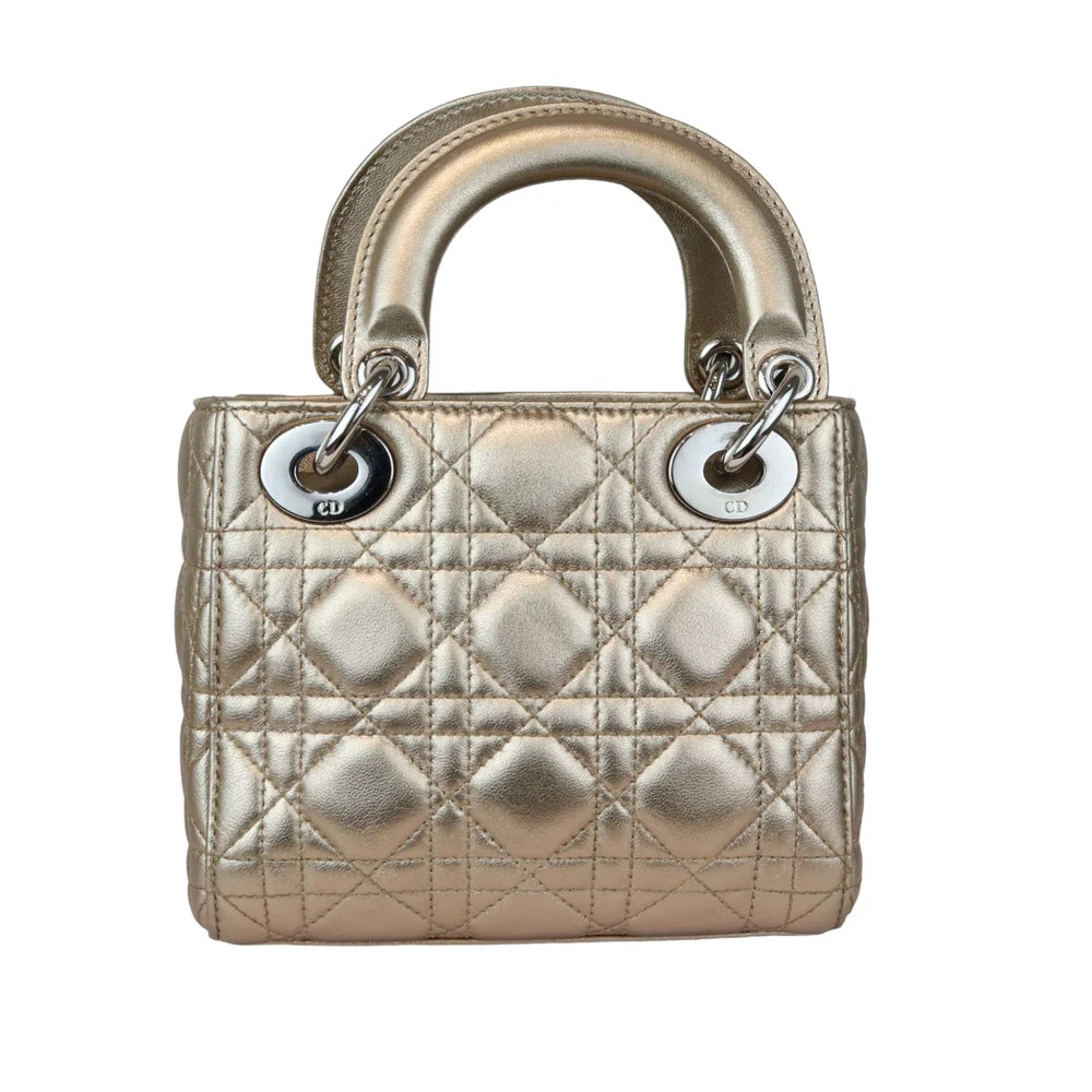 Christian Dior Lady Dior Mini Metallic Lambskin Cannage Gold SHW