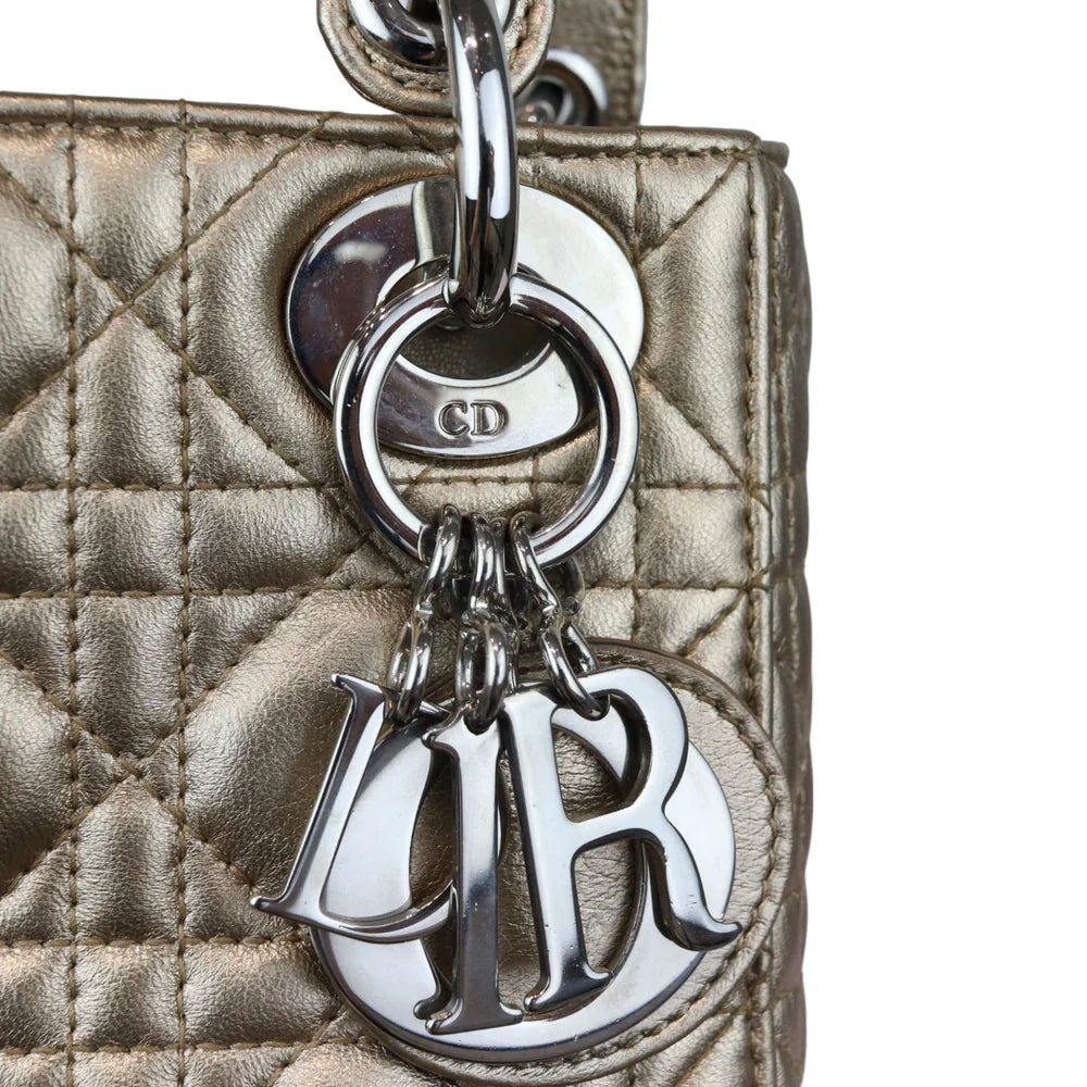 Christian Dior Lady Dior Mini Metallic Lambskin Cannage Gold SHW