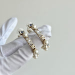 Load image into Gallery viewer, Chanel CC Faux Pearl And Crystal Hoop Earrings
