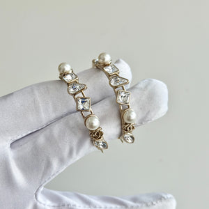 Chanel CC Faux Pearl And Crystal Hoop Earrings