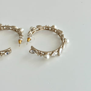 Chanel CC Faux Pearl And Crystal Hoop Earrings