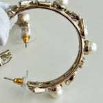 Load image into Gallery viewer, Chanel CC Faux Pearl And Crystal Hoop Earrings
