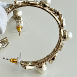 Chanel CC Faux Pearl And Crystal Hoop Earrings