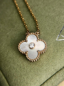 Van Cleef and Arpels VCA Vintage Alhambra Holiday Pendant, Diamond, Mother of Pearl, 18kt Gold Hardware