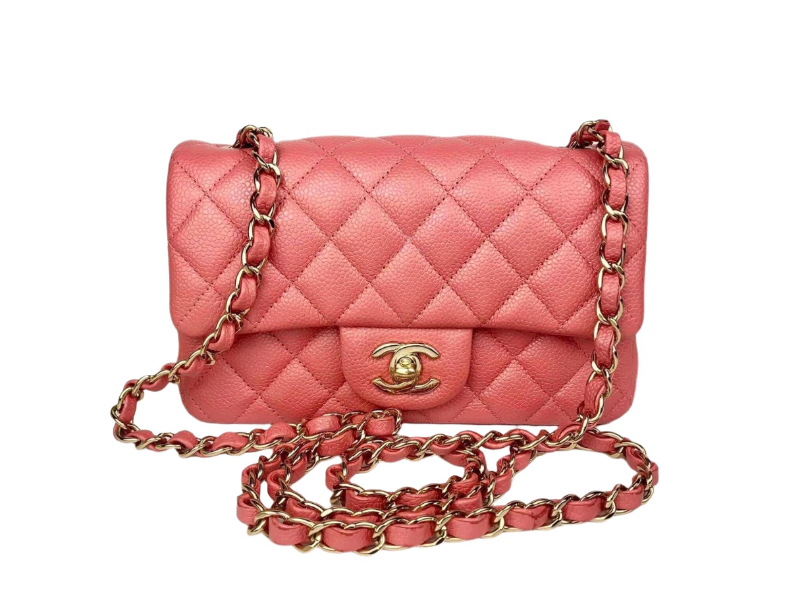 Chanel Classic Mini 18S Pearl Pink Caviar Gold-Tone Hardware