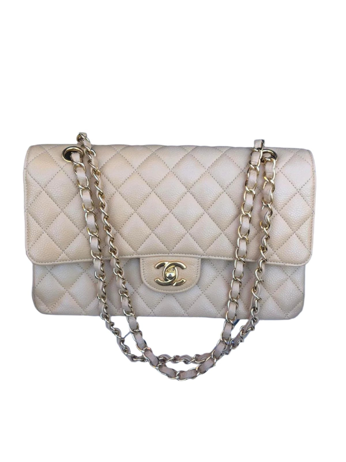 Chanel Timeless Classic Medium Beige Caviar Gold-Tone Hardware