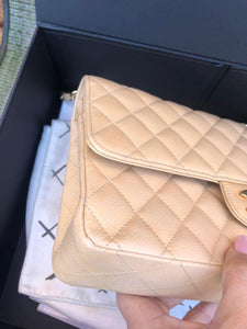 Chanel Timeless Classic Medium Beige Caviar Gold-Tone Hardware