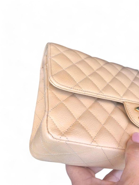 Chanel Timeless Classic Medium Beige Caviar Gold-Tone Hardware