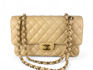 Chanel Timeless Classic Medium Beige Caviar Gold-Tone Hardware