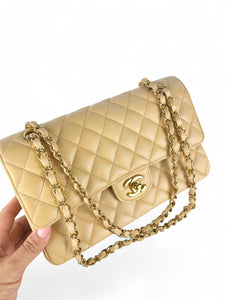 Chanel Timeless Classic Medium Beige Caviar Gold-Tone Hardware