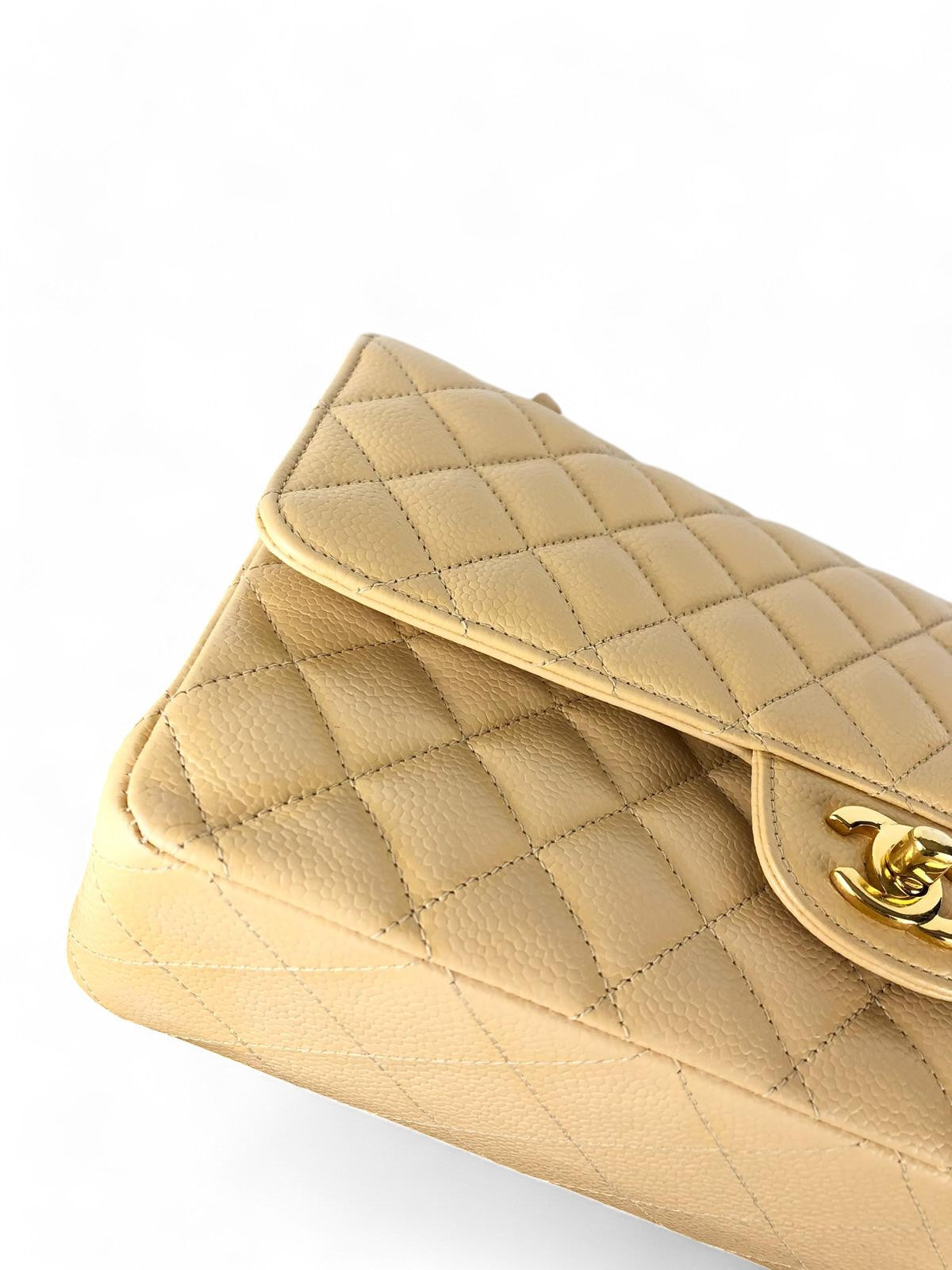 Chanel Timeless Classic Medium Beige Caviar Gold-Tone Hardware