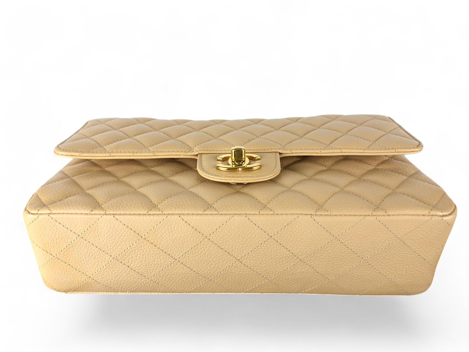 Chanel Timeless Classic Medium Beige Caviar Gold-Tone Hardware