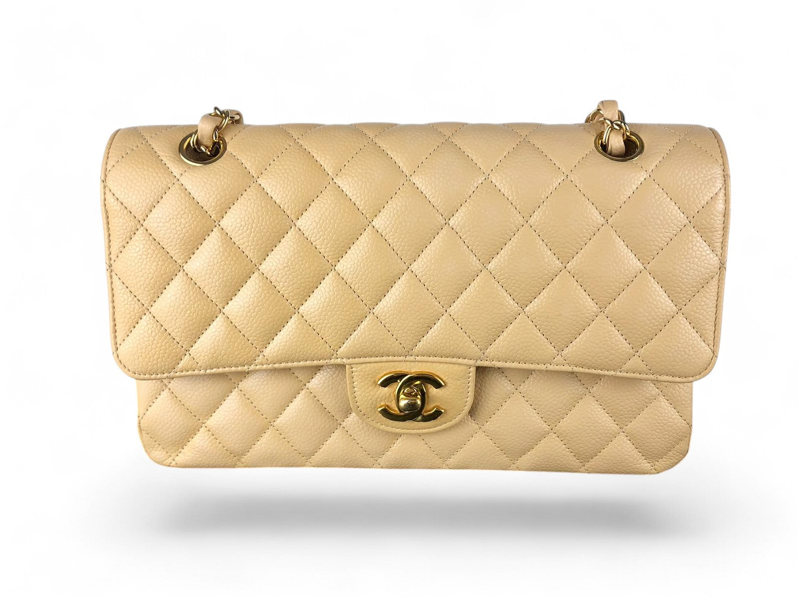 Chanel Timeless Classic Medium Beige Caviar Gold-Tone Hardware