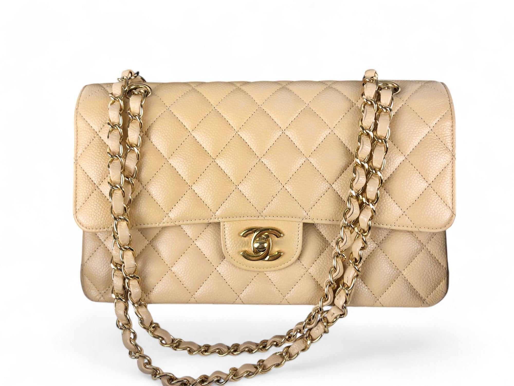 Chanel Timeless Classic Medium Beige Caviar Gold-Tone Hardware