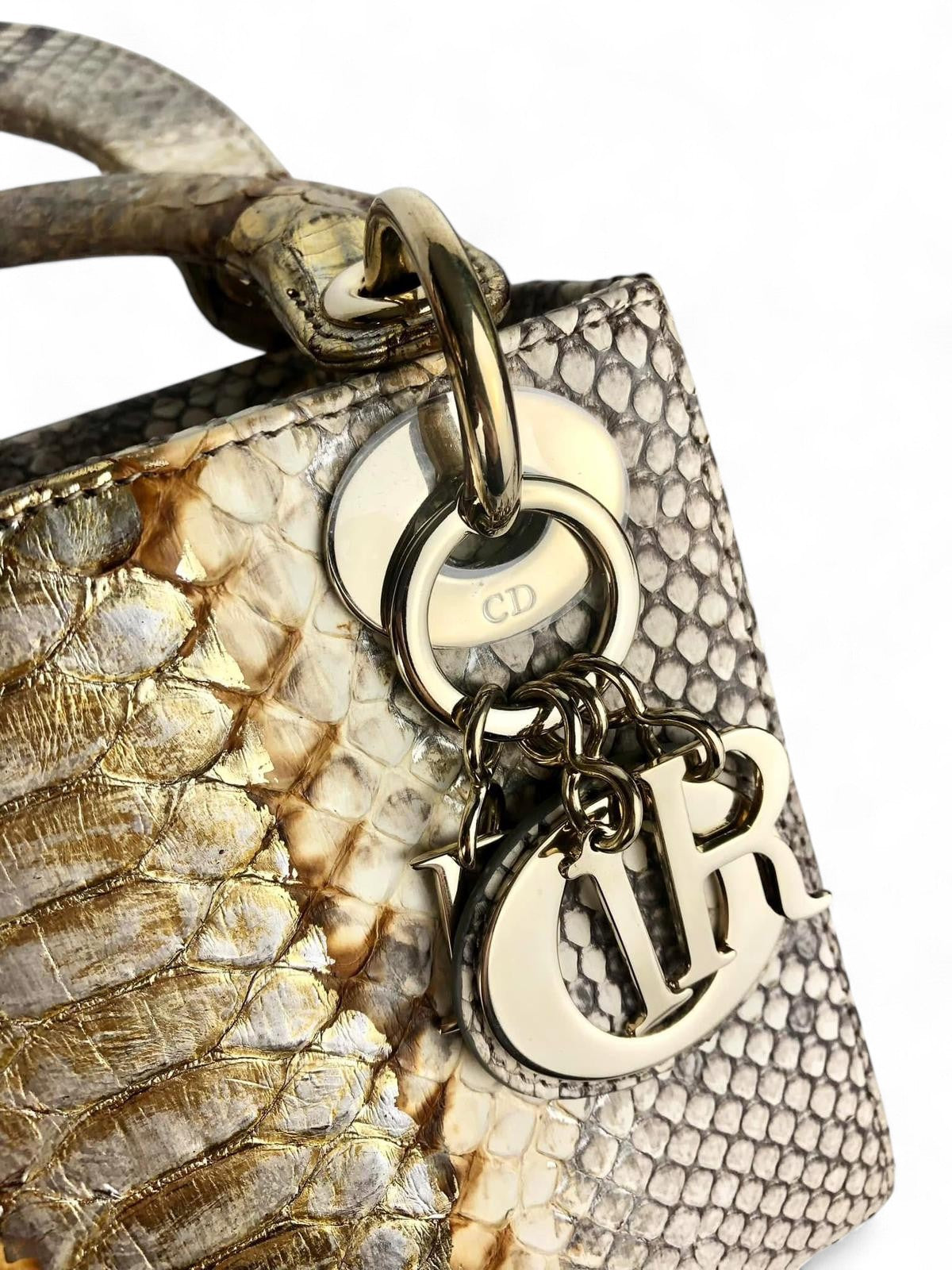 Christian Dior Lady Dior Mini Gold Exotic Leather Gold-tone Hardware