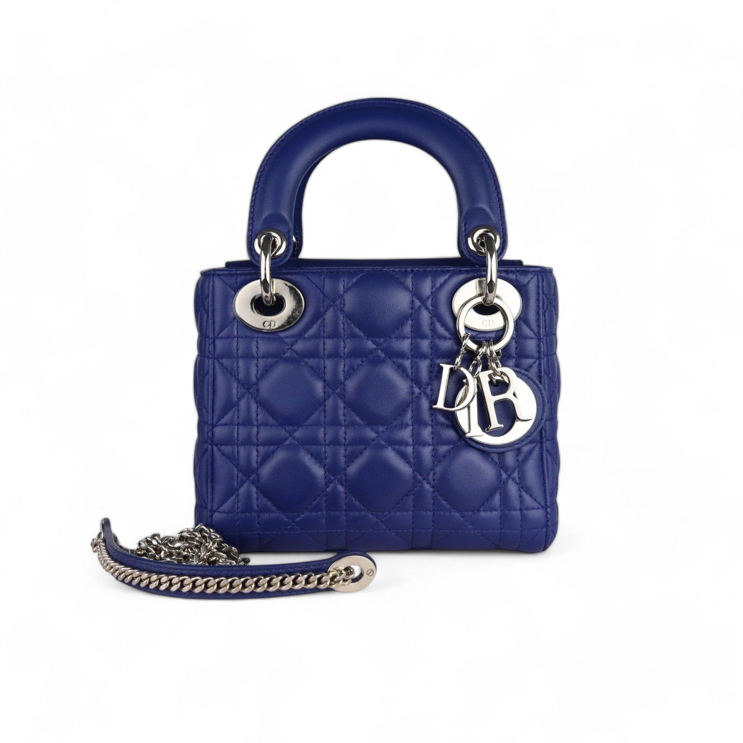 Christian Dior Lady Dior Mini Quilted Electric Blue Lambskin Silver-tone Hardware