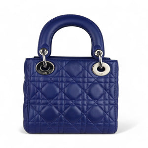 Christian Dior Lady Dior Mini Quilted Electric Blue Lambskin Silver-tone Hardware