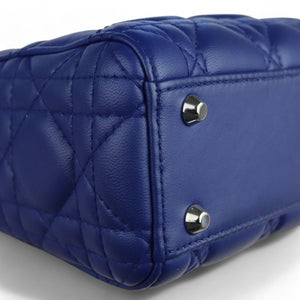 Christian Dior Lady Dior Mini Quilted Electric Blue Lambskin Silver-tone Hardware