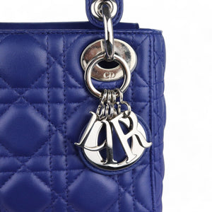 Christian Dior Lady Dior Mini Quilted Electric Blue Lambskin Silver-tone Hardware