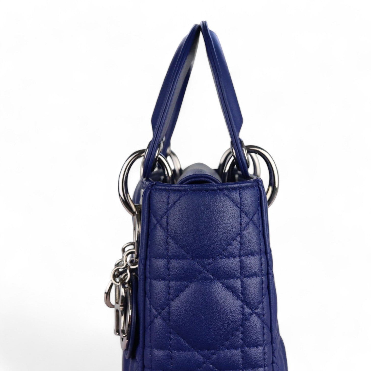 Christian Dior Lady Dior Mini Quilted Electric Blue Lambskin Silver-tone Hardware