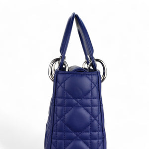 Christian Dior Lady Dior Mini Quilted Electric Blue Lambskin Silver-tone Hardware