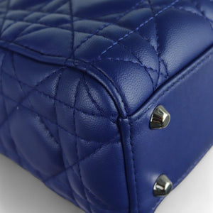 Christian Dior Lady Dior Mini Quilted Electric Blue Lambskin Silver-tone Hardware