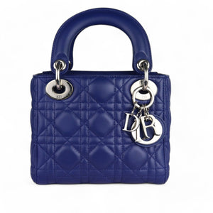 Christian Dior Lady Dior Mini Quilted Electric Blue Lambskin Silver-tone Hardware