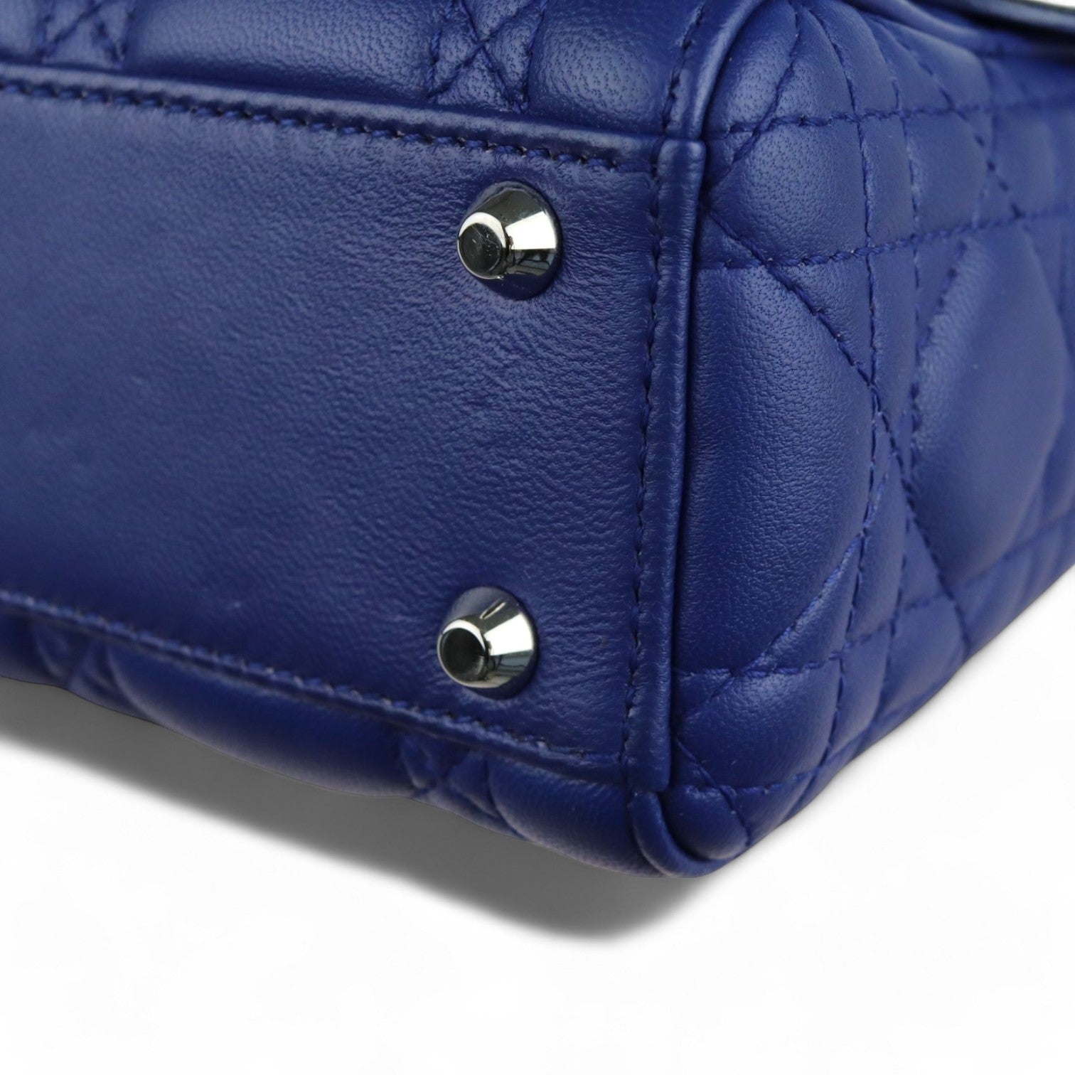 Christian Dior Lady Dior Mini Quilted Electric Blue Lambskin Silver-tone Hardware