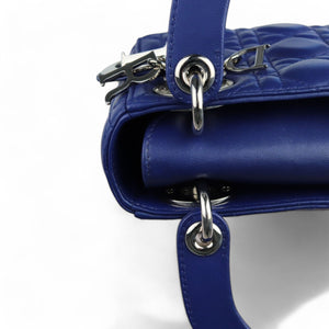 Christian Dior Lady Dior Mini Quilted Electric Blue Lambskin Silver-tone Hardware