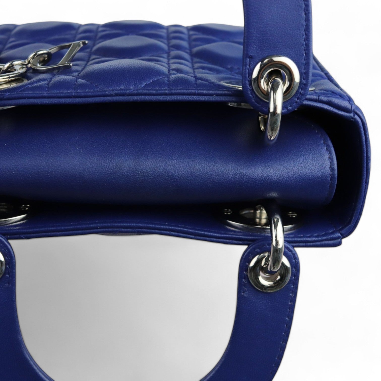 Christian Dior Lady Dior Mini Quilted Electric Blue Lambskin Silver-tone Hardware