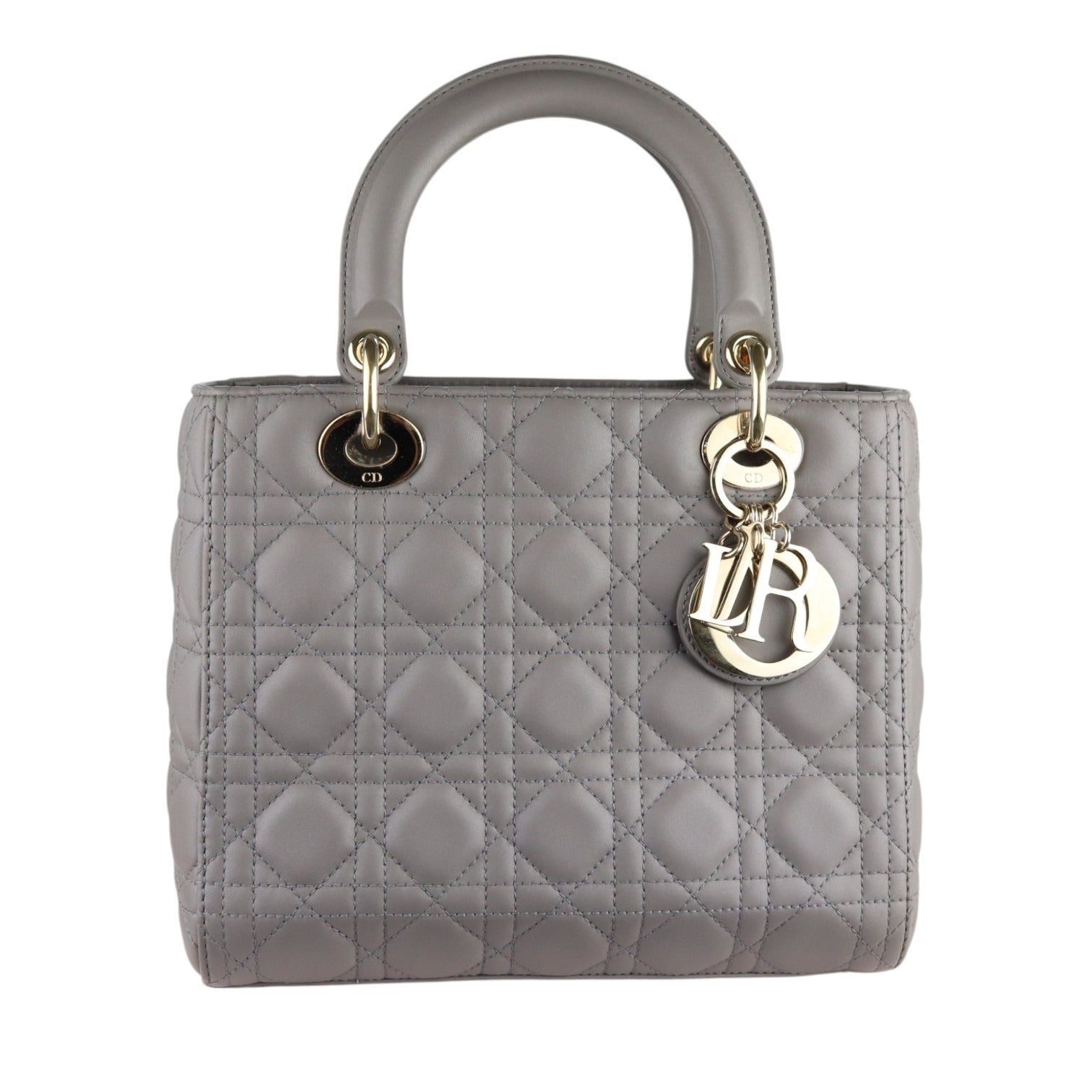 Christian Dior Lady Dior Medium Grey Quilted Lambskin Gold-tone Hardware