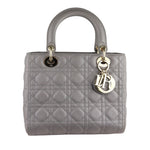 Load image into Gallery viewer, Christian Dior Lady Dior Medium Grey Quilted Lambskin Gold-tone Hardware
