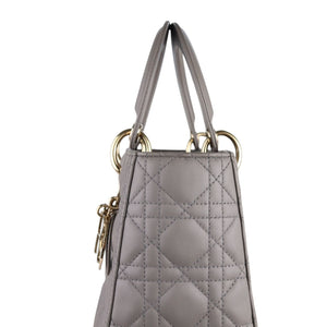 Christian Dior Lady Dior Medium Grey Quilted Lambskin Gold-tone Hardware