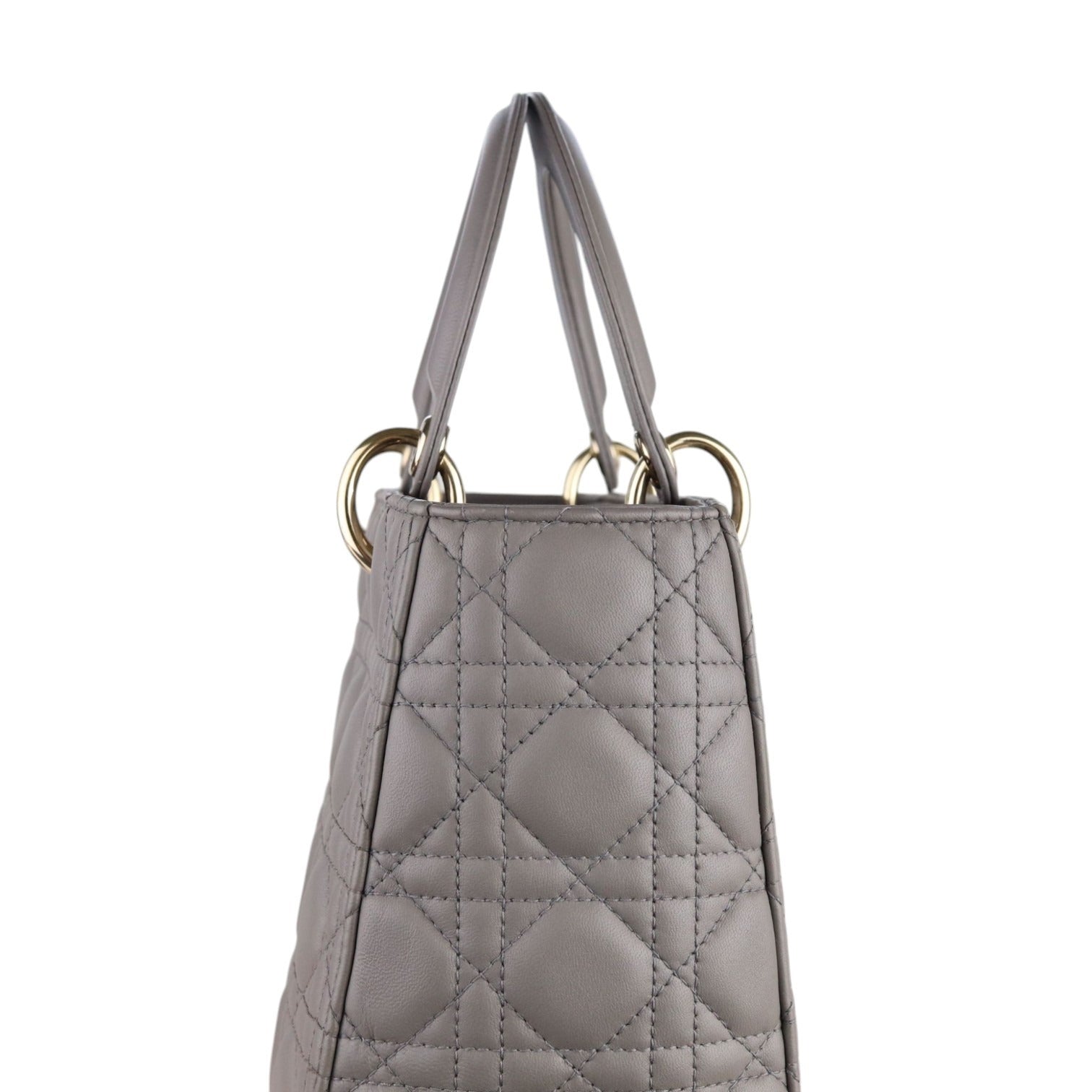 Christian Dior Lady Dior Medium Grey Quilted Lambskin Gold-tone Hardware