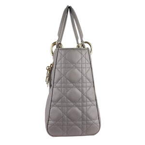 Christian Dior Lady Dior Medium Grey Quilted Lambskin Gold-tone Hardware