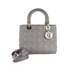 Load image into Gallery viewer, Christian Dior Lady Dior Medium Grey Quilted Lambskin Gold-tone Hardware
