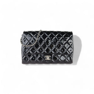 Chanel Clutch with Chain Flap Patent Quilted Black SHW