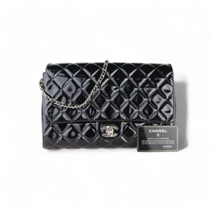 Chanel Clutch with Chain Flap Patent Quilted Black SHW