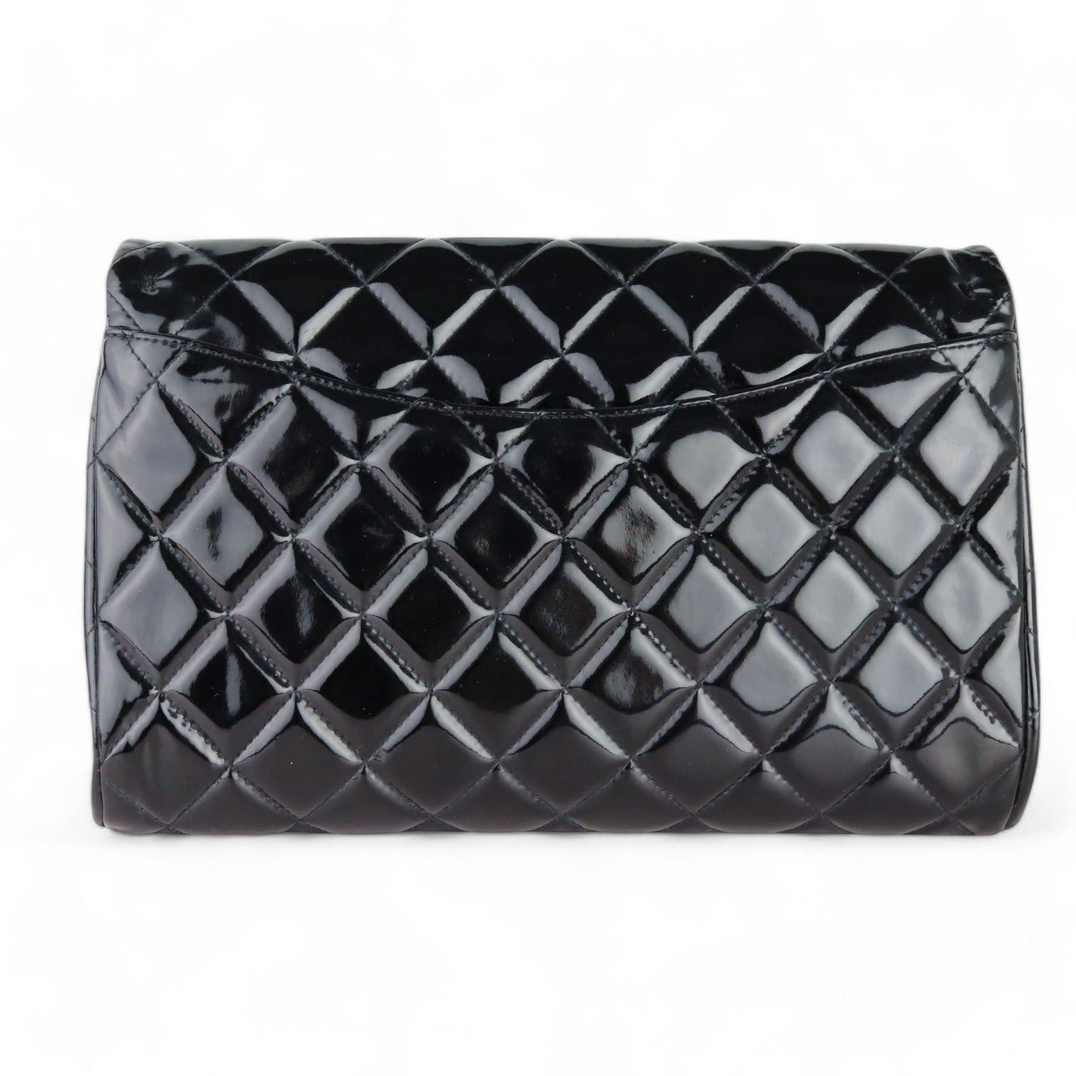 Chanel Clutch with Chain Flap Patent Quilted Black SHW