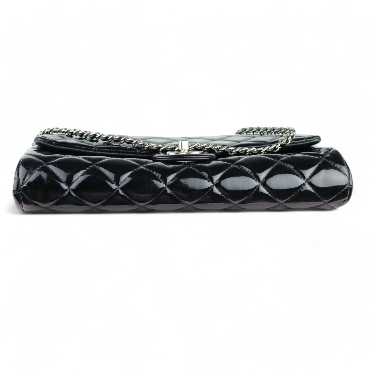 Chanel Clutch with Chain Flap Patent Quilted Black SHW