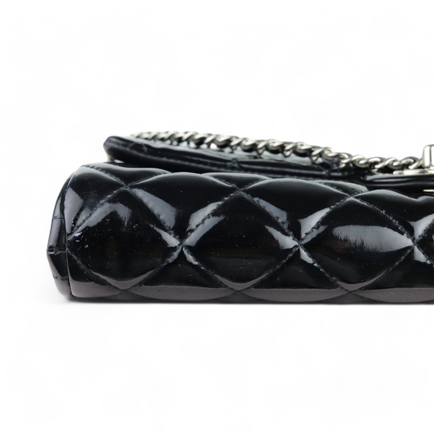 Chanel Clutch with Chain Flap Patent Quilted Black SHW