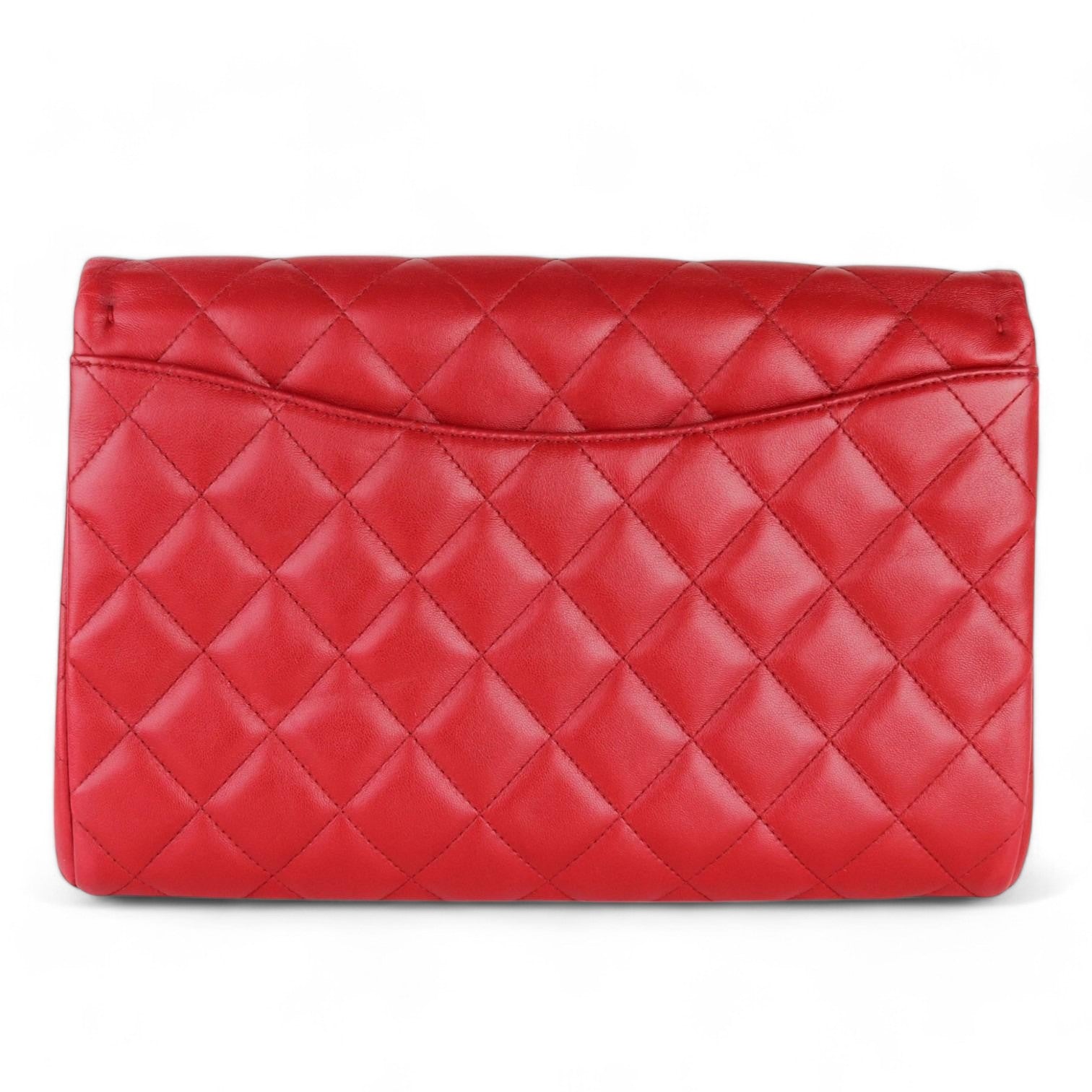 Chanel Clutch Jumbo with Chain Diamond Quilter Red Lambskin Silver-tone Hardware