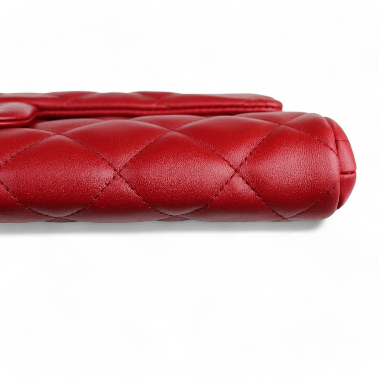 Chanel Clutch Jumbo with Chain Diamond Quilted Red Lambskin Silver-tone Hardware