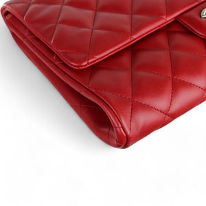 Chanel Clutch Jumbo with Chain Diamond Quilter Red Lambskin Silver-tone Hardware