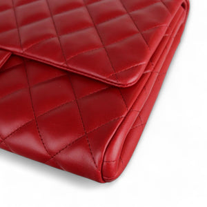 Chanel Clutch Jumbo with Chain Diamond Quilter Red Lambskin Silver-tone Hardware