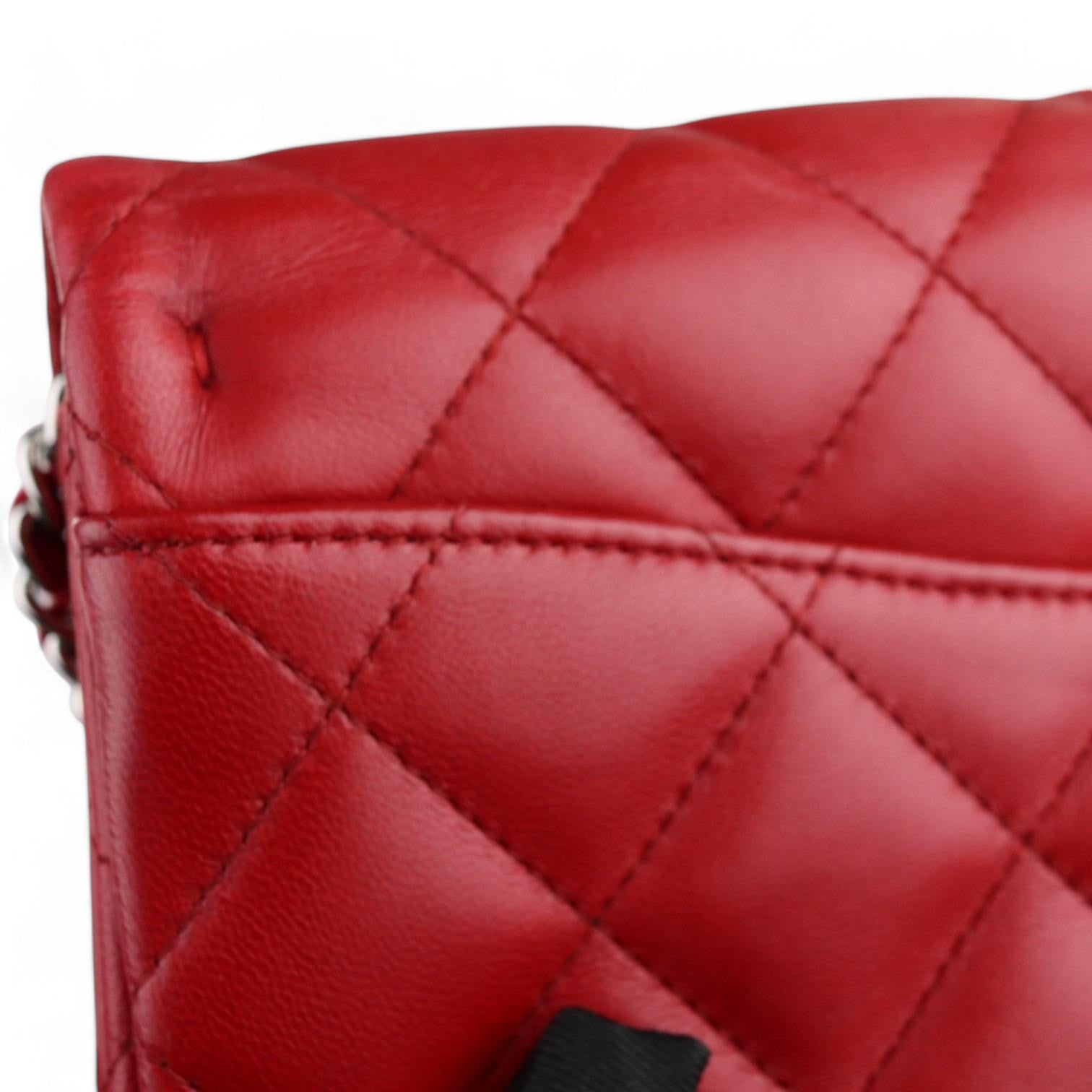 Chanel Clutch Jumbo with Chain Diamond Quilter Red Lambskin Silver-tone Hardware