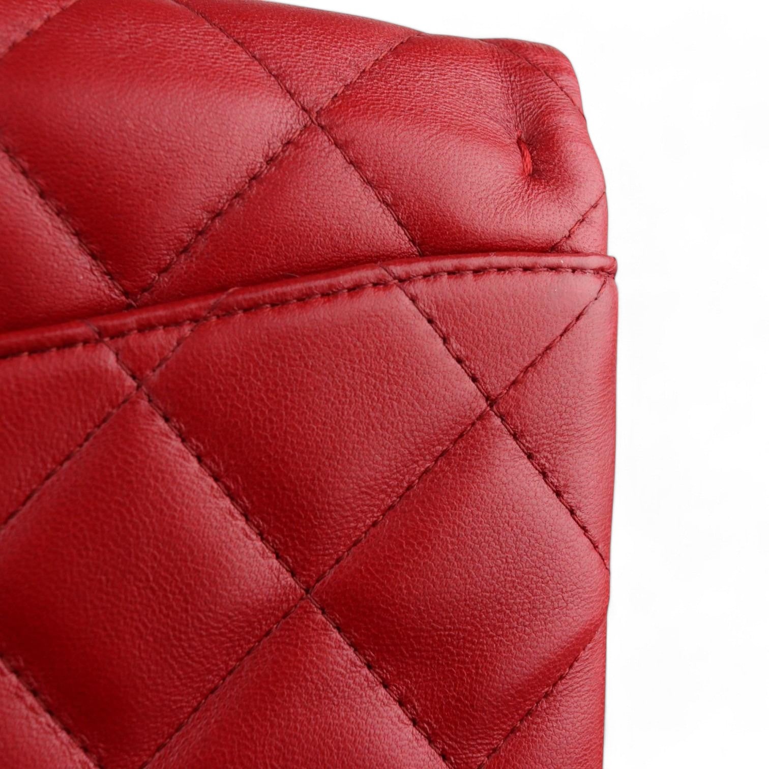 Chanel Clutch Jumbo with Chain Diamond Quilter Red Lambskin Silver-tone Hardware