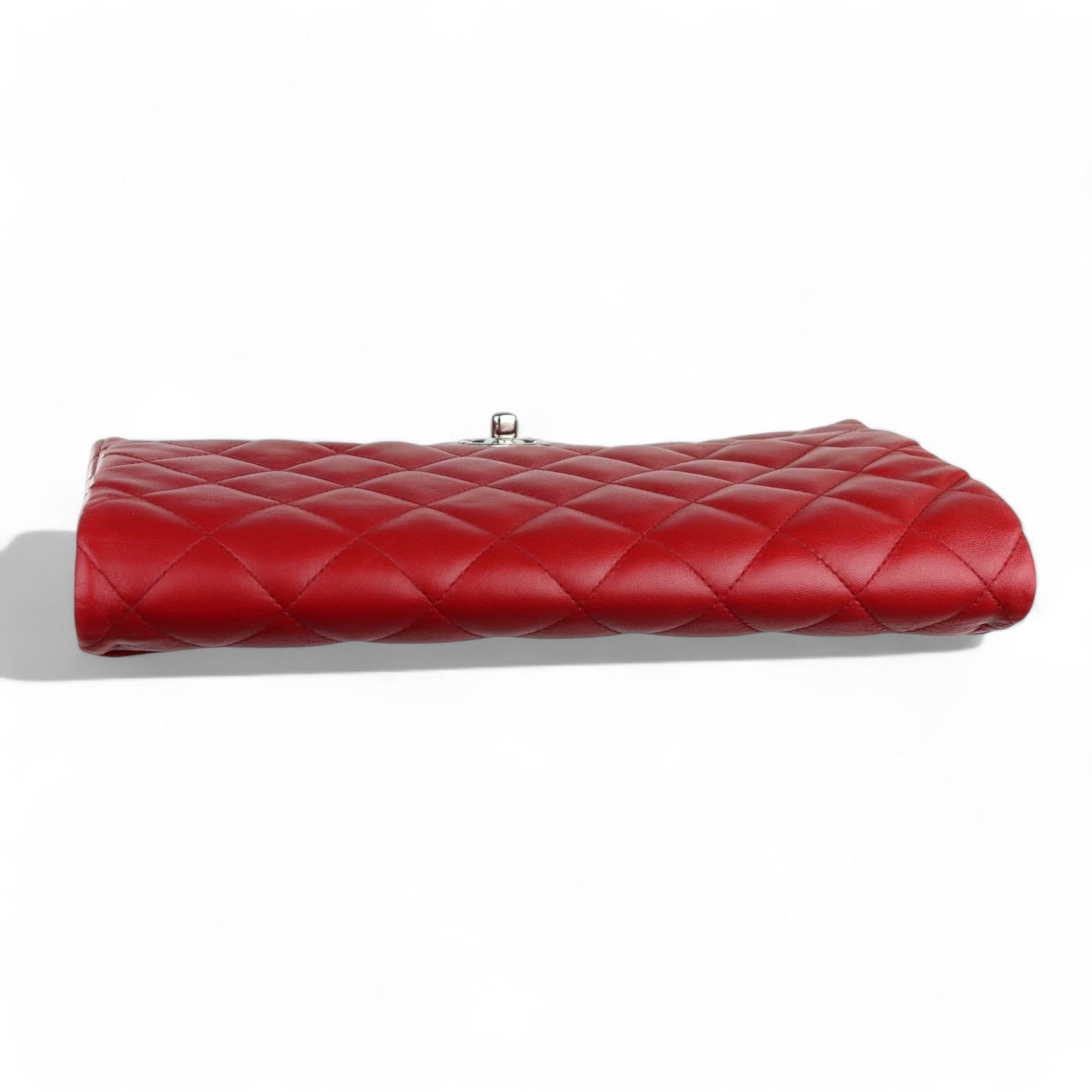 Chanel Clutch Jumbo with Chain Diamond Quilted Red Lambskin Silver-tone Hardware